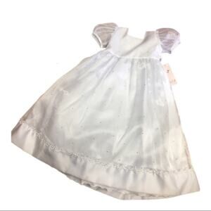 Tip Top Girls Dress Size 4 White Flower Girl Long High Waist Puff Sleeves NEW